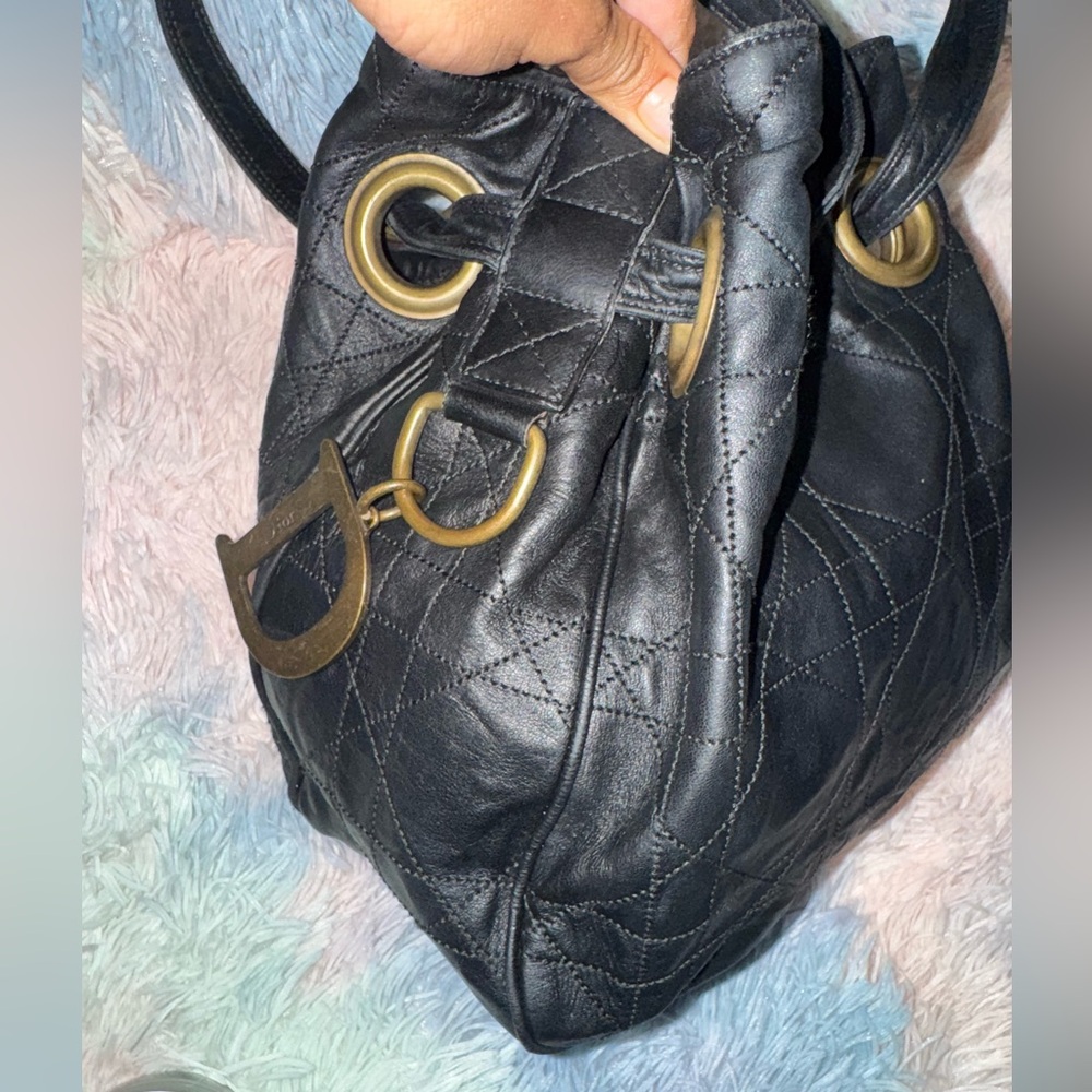 Authentic Dior bucket Black Quilted Leather Bag